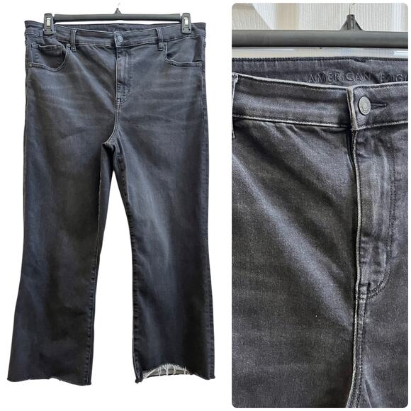 American Eagle Next Level Stretch Black Wash Kick Boot Crop Jean Plus Size 18R - Picture 1 of 12